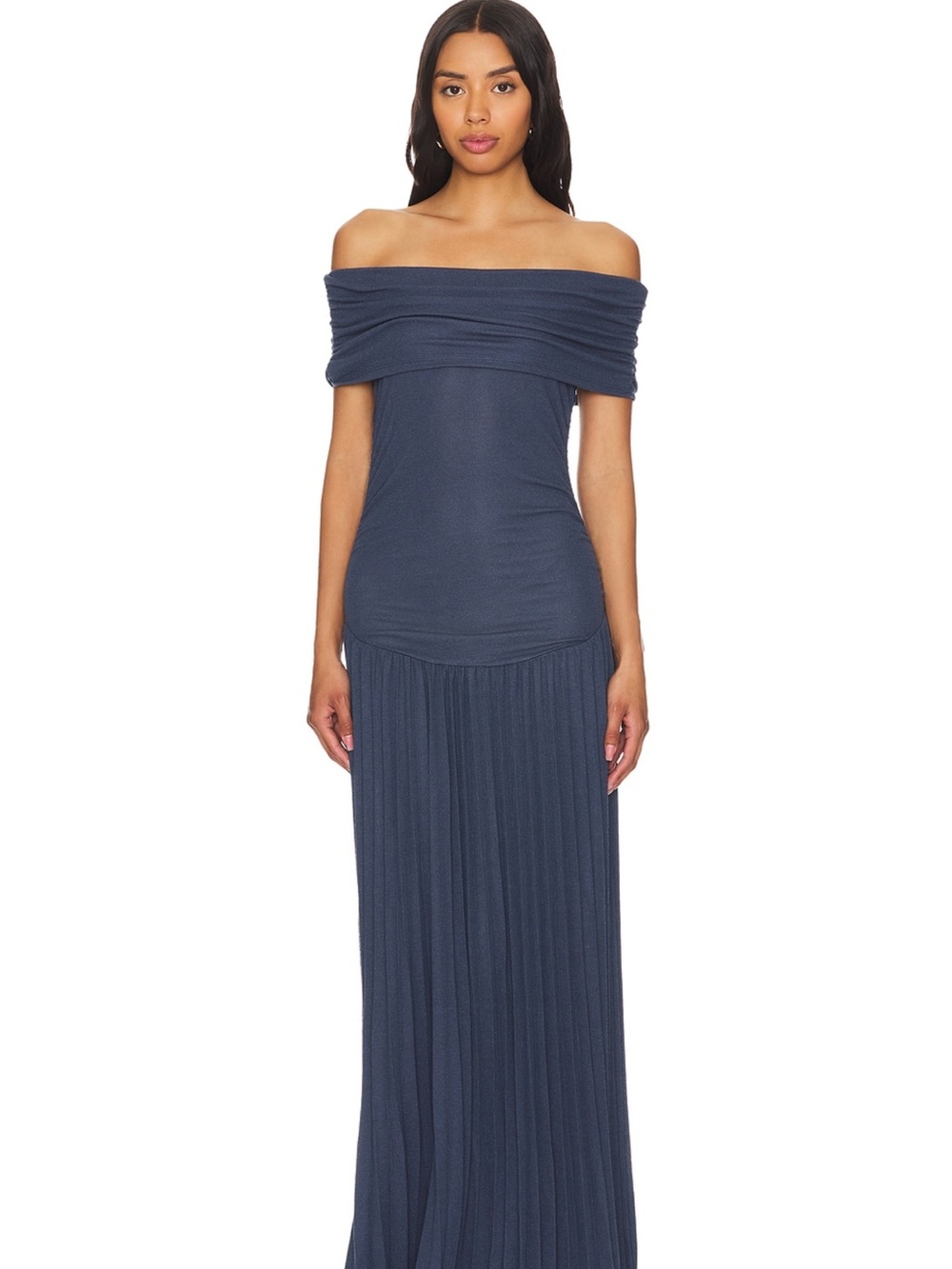 REVOLVE Off-Shoulder Pleated Maxi Dress in Charcoal